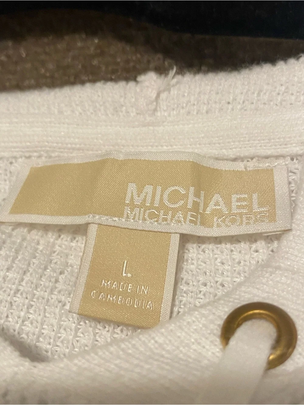 Michael Kors Cream Hooded Crewneck Sweater with Kangaroo Pocket